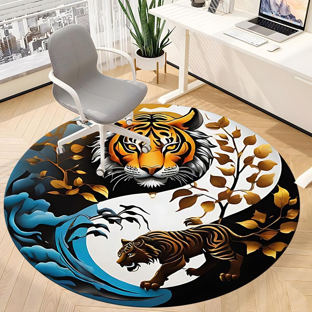 1pc Tiger YinYang Office Round Area Rug, Under Office Chairs Bedroom Living Room Home Decor, Room Deco, Available in Various Sizes