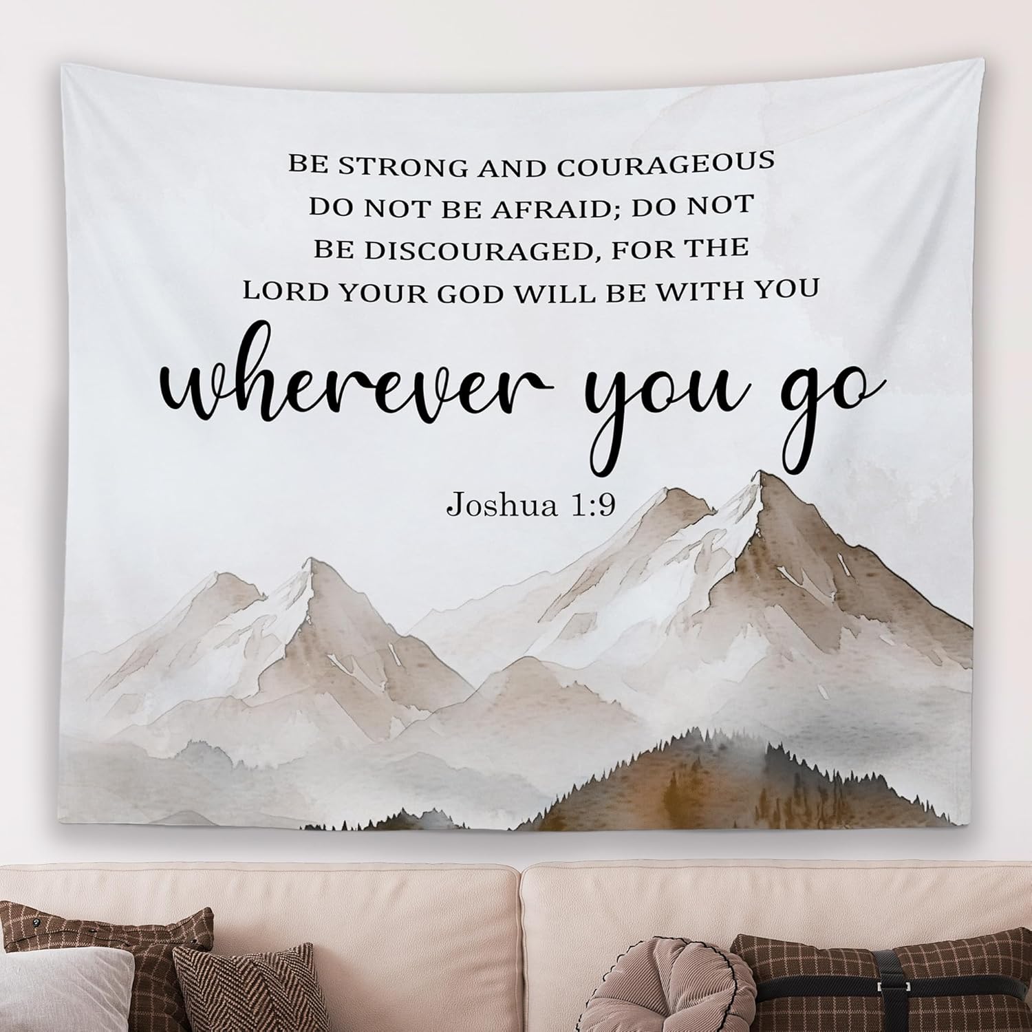 Jmg Household Supplies Unisex Christian Mountian Lord Wall Tapestry Hanging For Bedroom, Bible Verse Scripture Joshua 1:9 Tapestries, Watercolor Religious