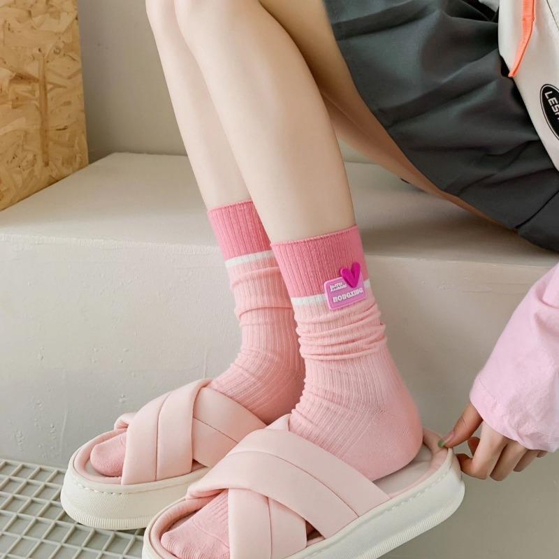 5 Pairs of New Female Spring and Summer Sweat Absorbing Color Collage Style Long Tube Stack Socks