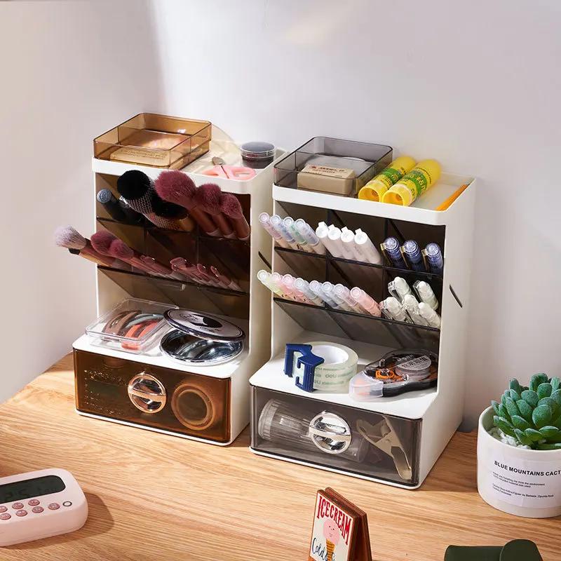 Desk Organizer Oblique Pen Holder Storage Box Office Desktop Light Luxury Plastic Multi-Function Pen Holder Student Stationery