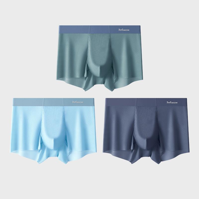 3pcs Men's Underwear Summer Thin Ice Silk Seamless Flat Corner Pants for Teenagers Loose and Breathable Square Corner Shorts Boxer Brief