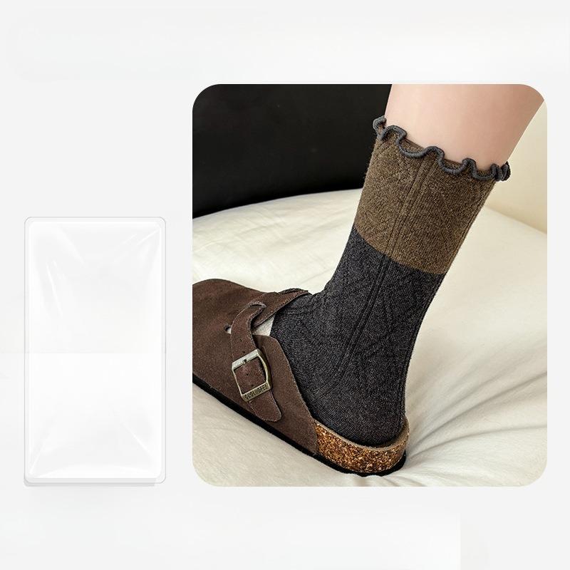 Damen Herbst und Winter Alles Build Holzohr Seitenstoffetikett Lange Röhre Rippstrick Socken