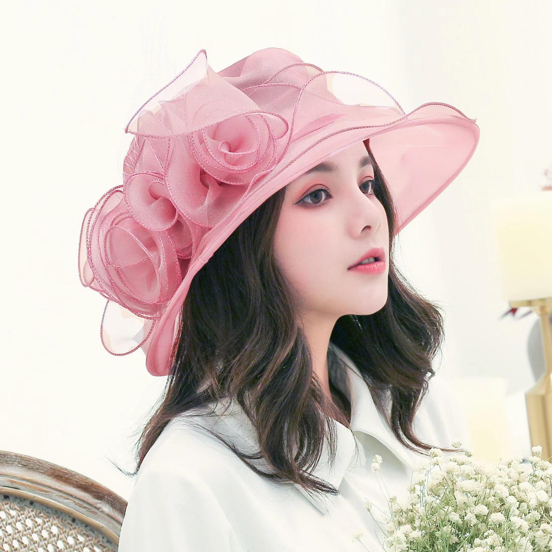 

Vintage Women s Organza Summer Sun Hat with Flowers M (56-58cm) шампанского