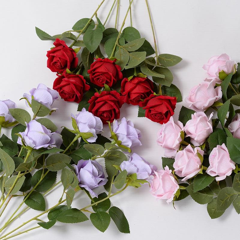 Artificial Flower for Home Decor Valentine's Day Velvet Rose DIY Wedding Bouquet Eco-friendly Floral Ornament for Holiday Party