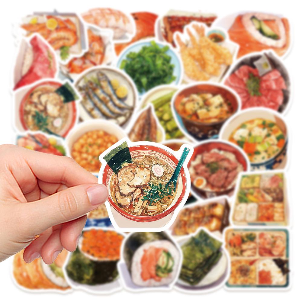 30-Piece Japanese Food Sticker Pack - Waterproof Stickers for Journals, Suitcases, Guitars, and Cars