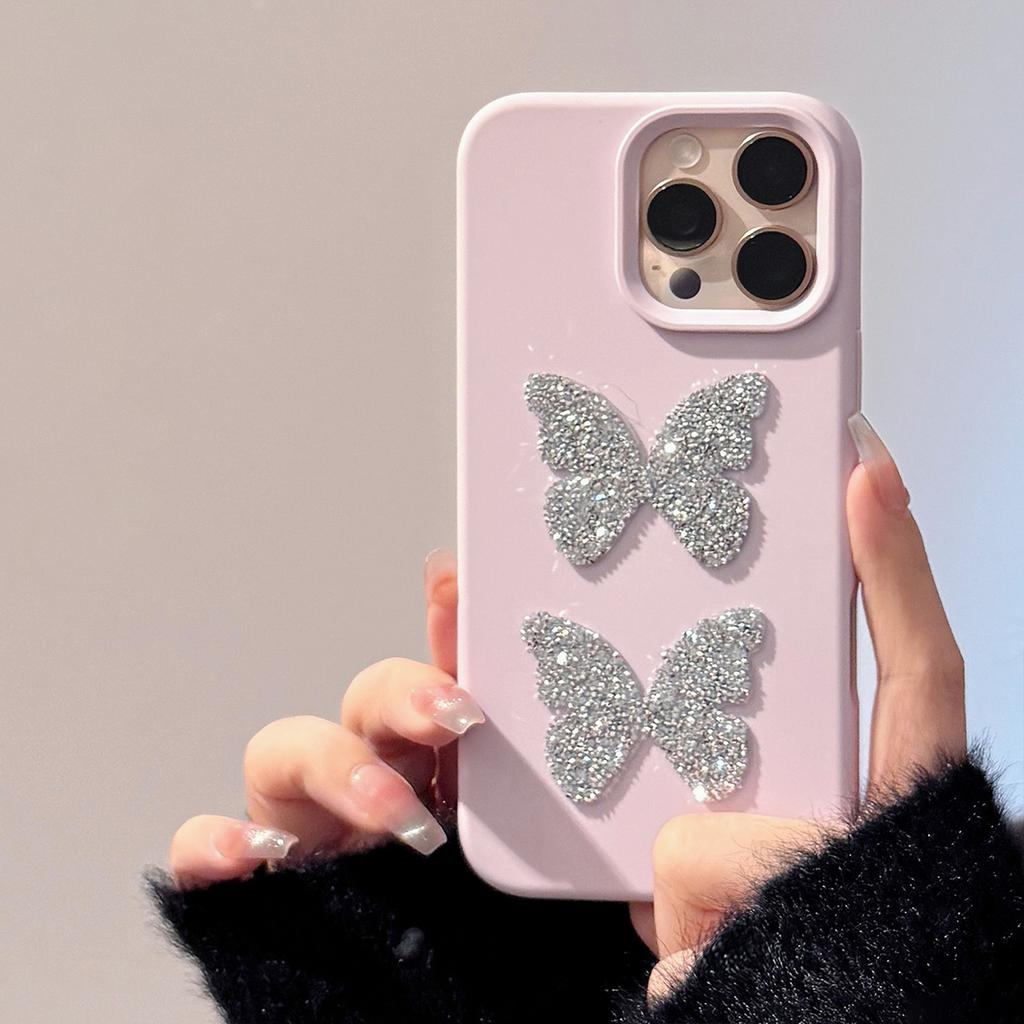 Flash Diamond Butterfly Suitable for 17promax Apple 16 Mobile Phone Case Iphone14 High end Sense 1311 Three Dimensional Soft