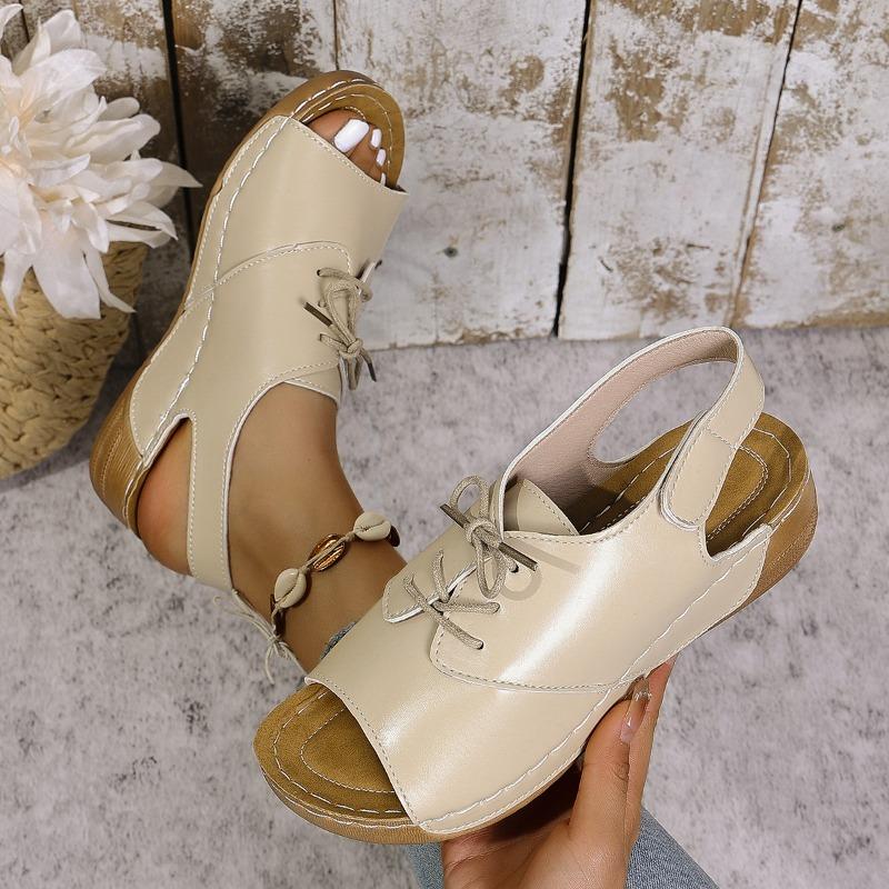 Women’s Peep-Toe Lace-Up Platform Sandals Chunky Comfortable Summer Shoes