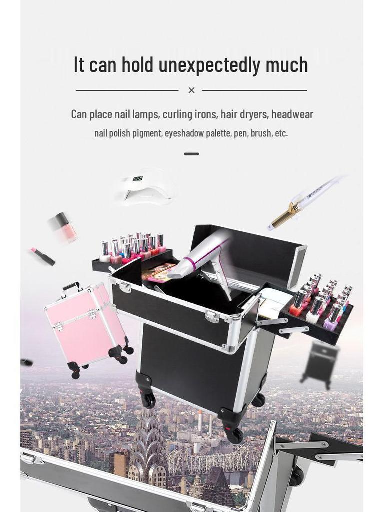 Portable Professional Makeup Case with Trolley, Lockable, Large Capacity for On-Site Beauty, Manicure, Microblading