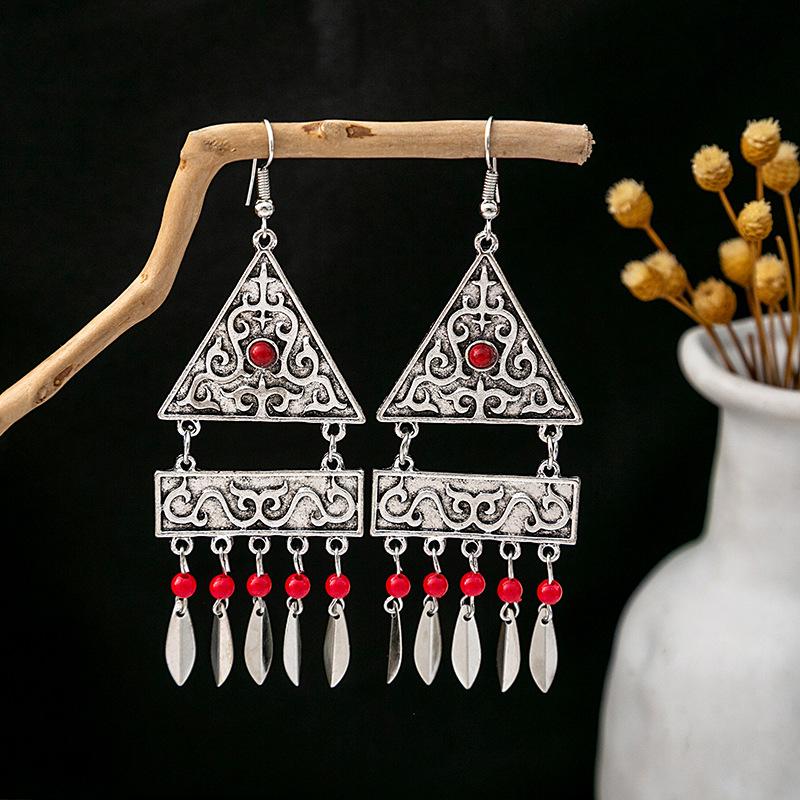 Bohemian Fringed Turquoise Earrings, Retro Minority Style Earrings, Personalized Temperament Earrings.