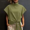 ZANZEA Women Casual Turtleneck Summer Short Sleeve Blouse