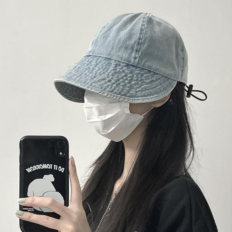 Denim bucket hat spring women's versatile plain basin hat face cover adjustable fashion duck tongue sun protection sun hat