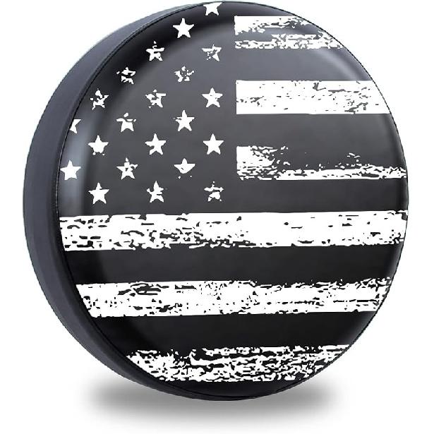 Black White Vintage American Flag Spare Tire Cover Protectors Weatherproof Dust-Proof For Fit For Jeep Wrangler RV, SUV, Truck Travel