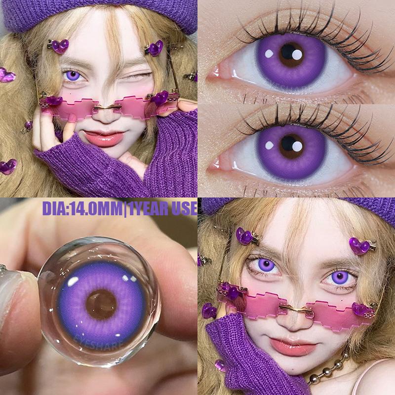 AMARA 2 Stück Halloween Bunte Kontaktlinsen Anime Cosplay Augenlinsen ROT Schwarz Rote Linsen Kontaktlinsen Kosmetik für Augen