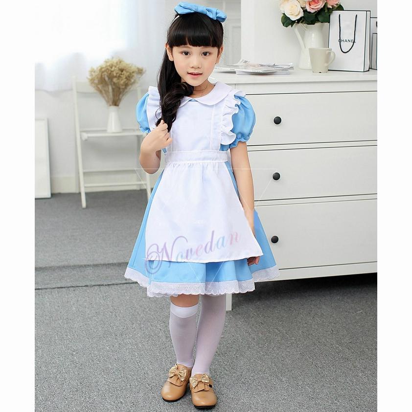Halloween Dzieci Dziewczynki Anime Alicja w Krainie Czarów Niebieska Fancy Sukienka Imprezowa Alicja Sen Dziecka Sissy Sprzątaczka Lolita Kostium Cosplay
