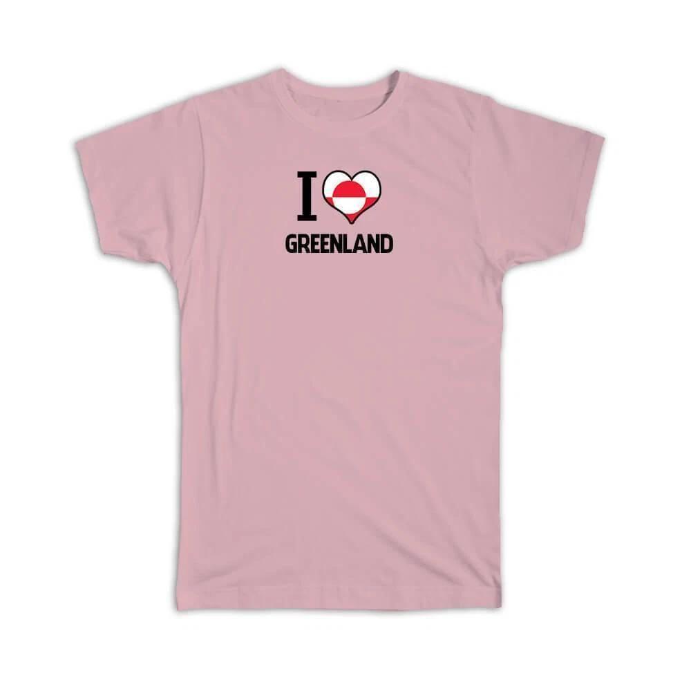 Gift T-Shirt : I Love Greenland Flag Heart Country Crest Greenlandic Expat 2XL