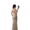 Frühling und Sommer 2026 grenzüberschreitend neue europäische und amerikanische Damenbekleidung Amazon, ärmelloses V-Ausschnitt langes Kleid mit aufgesprenkeltem Gold, durchscheinend