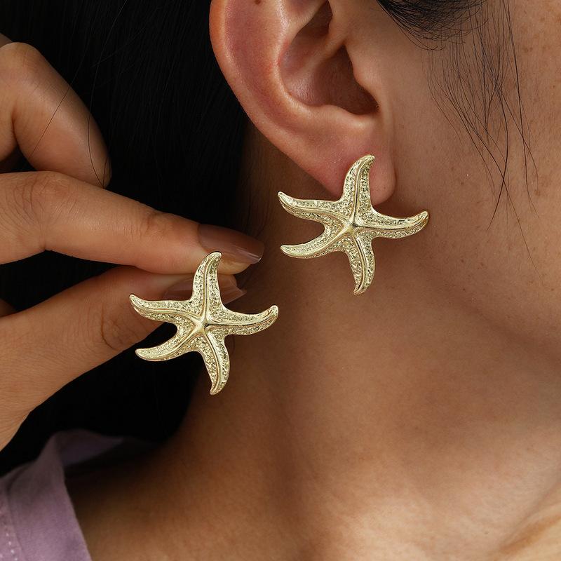 Orecchini Pendenti a Forma di Stella Marina e Conchiglia in Metallo Esagerati per Donna Personalità Asimmetrici Orecchini Vita Marina Gioielli per Vacanza al Mare