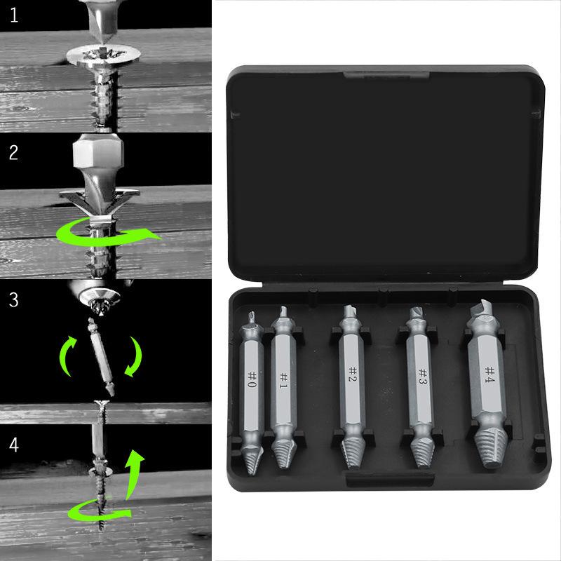 5-Piece Double-Ended Screw Extractor Bit Kit for Broken or Stripped Screws