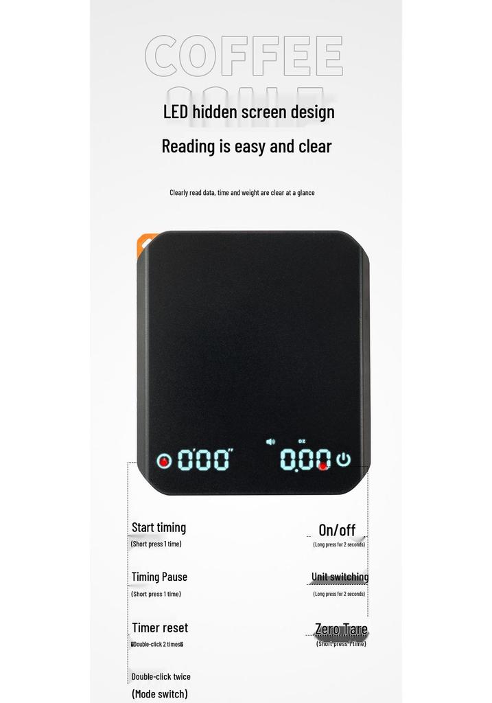 Smart Mini Coffee Scale with Three Modes and Automatic Timing - 2KG/0.1g Precision