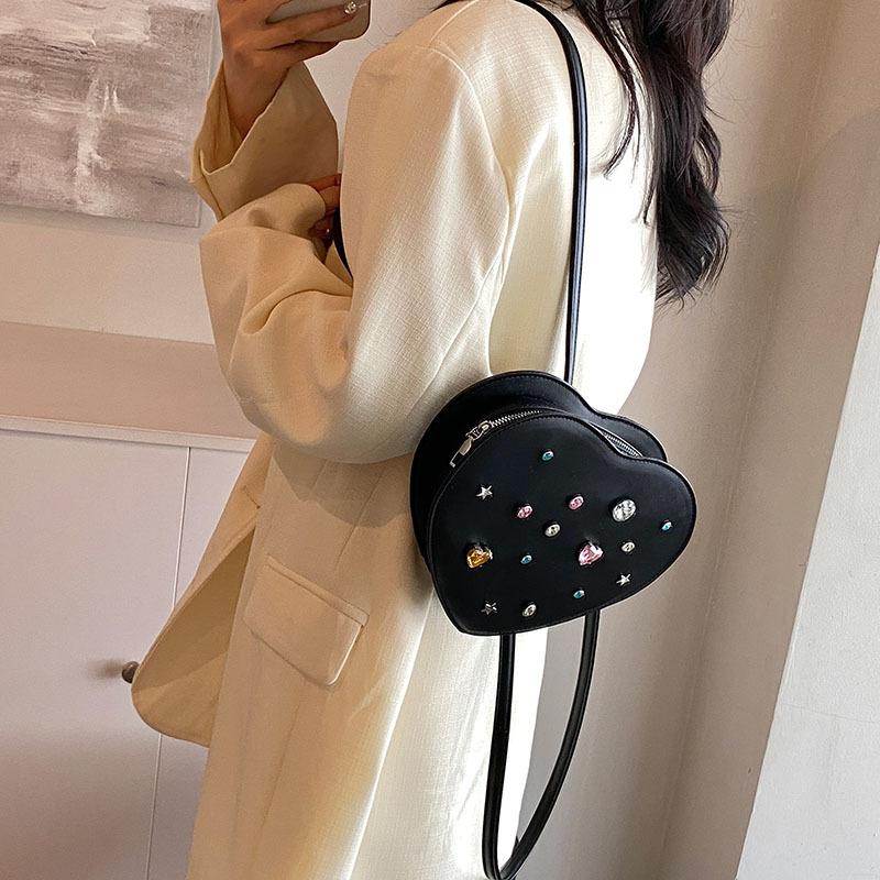 Niche Design Rhinestone Crossbody Bag for Women In Summer New Fashion Love Bow Solid Color Shoulder Bag Trendy