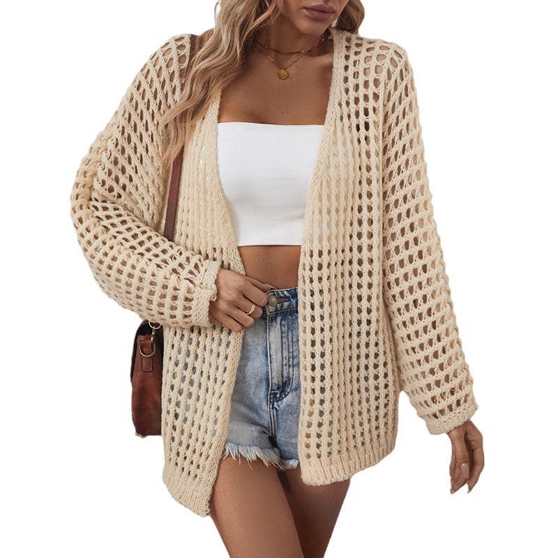 Solid color hollow sweater autumn new European and American loose long-sleeved sweater women's coat