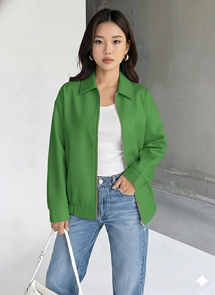 

Handmade Jacket Stylish Casual Leather Women s Bomber Green Genuine Lambskin Soft 3XL зелений