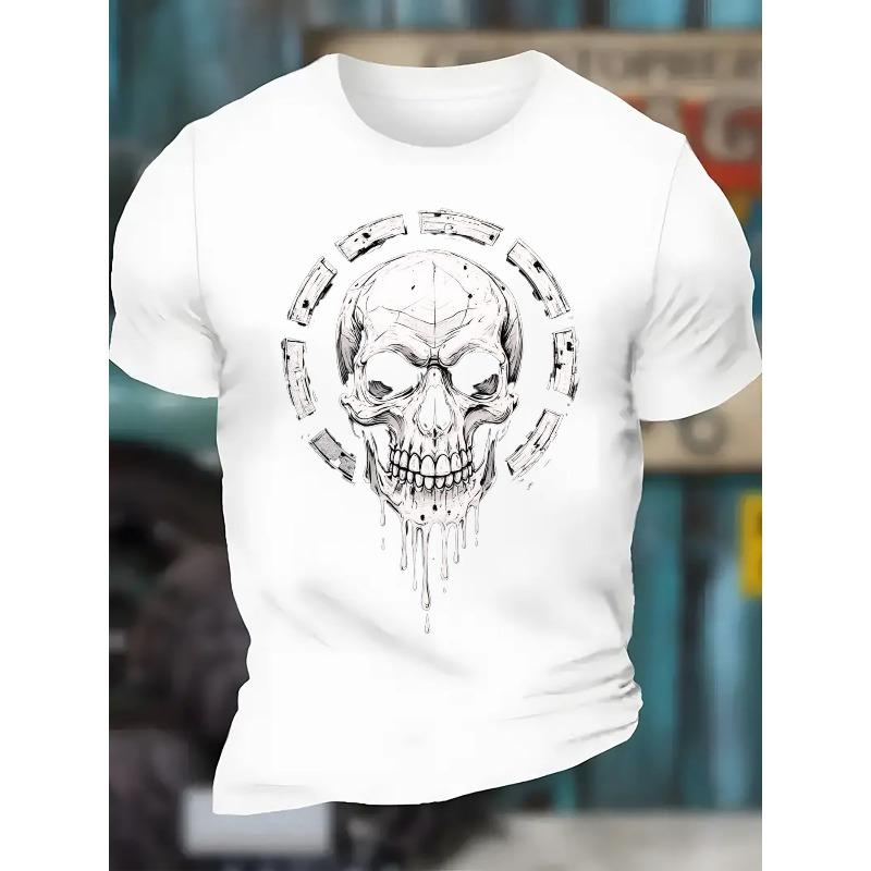 European Sizes Men'S Casual Crew Neck Short Sleeve Tee Featuring a Gothic Skull Dripping Design