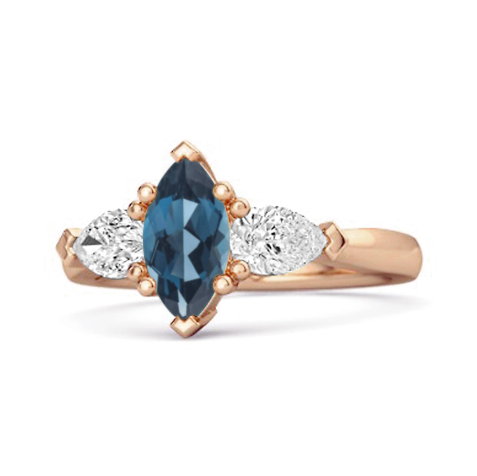 London Blue Topaz Trio Stone Tapered Ring - 925 Sterling Silver Rose Gold Vermeil 7 ярко-розовый