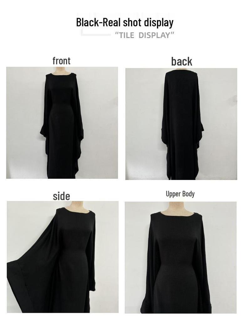 Yiduo Duo Waist-Slimming Batwing Sleeve Dress with Belt