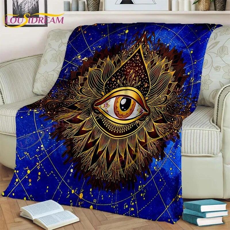 Bule Evil Eye Blanket Hamsa Hand Psychedelic Blanket for Travel Bedding Chair Adult Lightweight Bohemian Style Blanket Tapestry