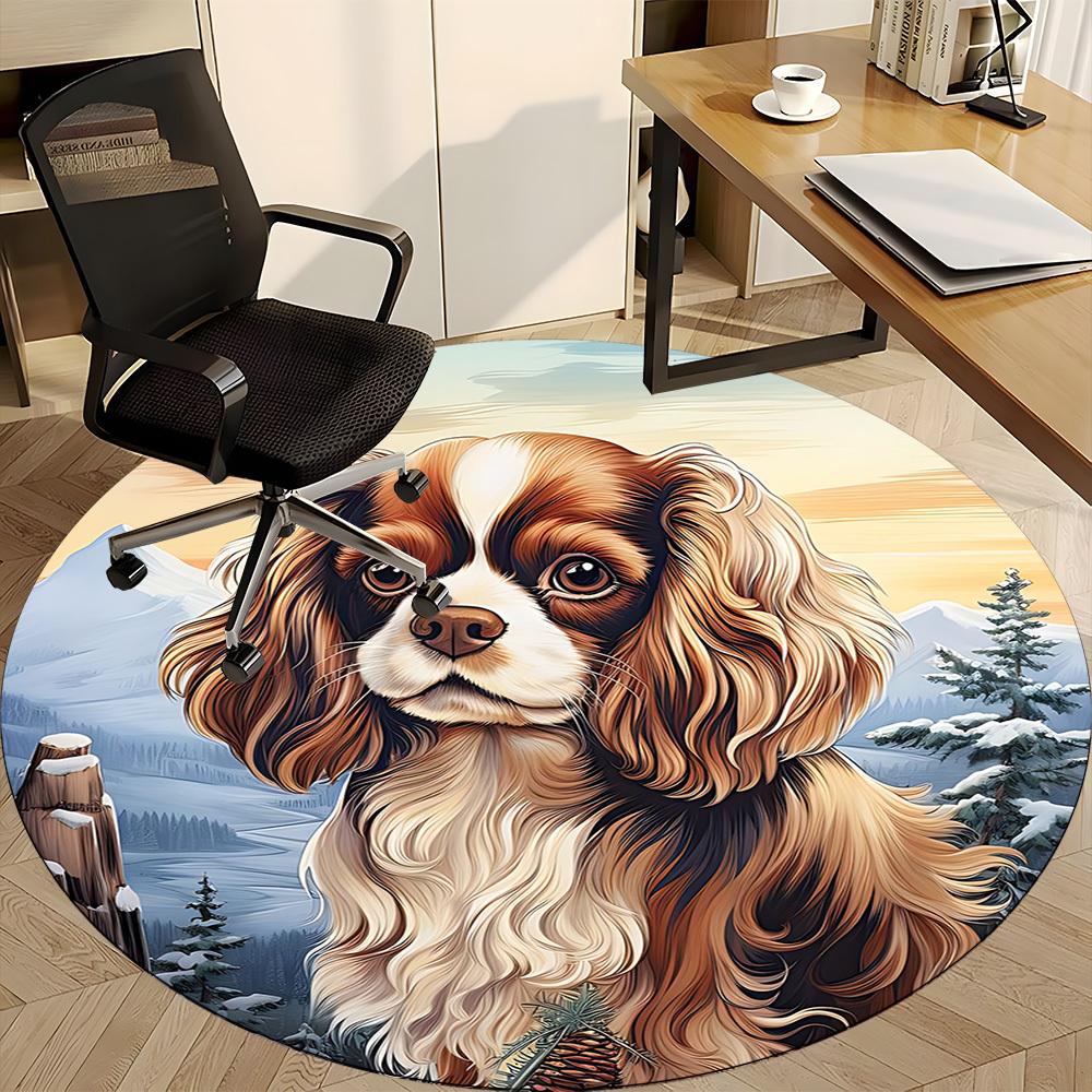 1 Stück Winterberge Hund Büro Runder Teppich, Matte Geeignet für Büro, Unter Bürostühlen Schlafzimmer Wohnzimmer Heimdekoration, Zimmer Deko