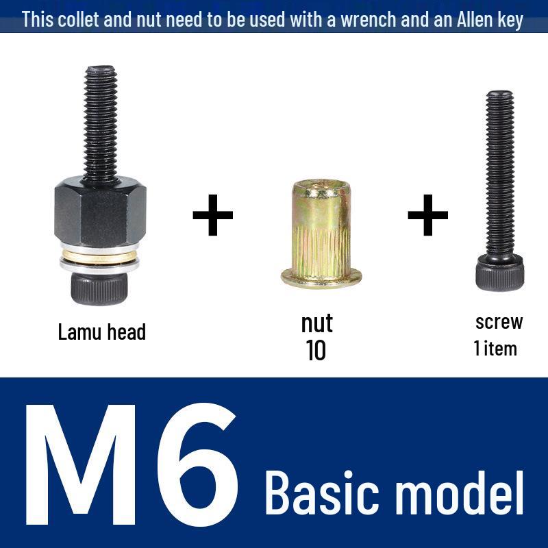 Multi-Purpose Electric Rivet Tool with Manual Wrench and Nut Head Attachment