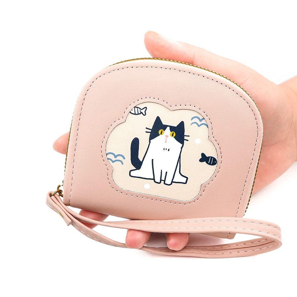 Cartoon Cute Cat Short Wallet Zipper Card Holder Fashion PU Leather Card Bag  Outdoor