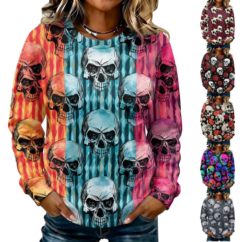 Women's Casual Long Sleeve Halloween Print Neck Sweatshirt