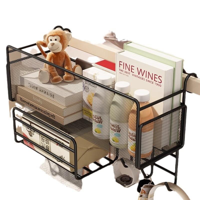 Overbed Hanging Storage Basket Dormitory Bedside Shelf Metal Hook-on Organizer Snacks Books Toiletries