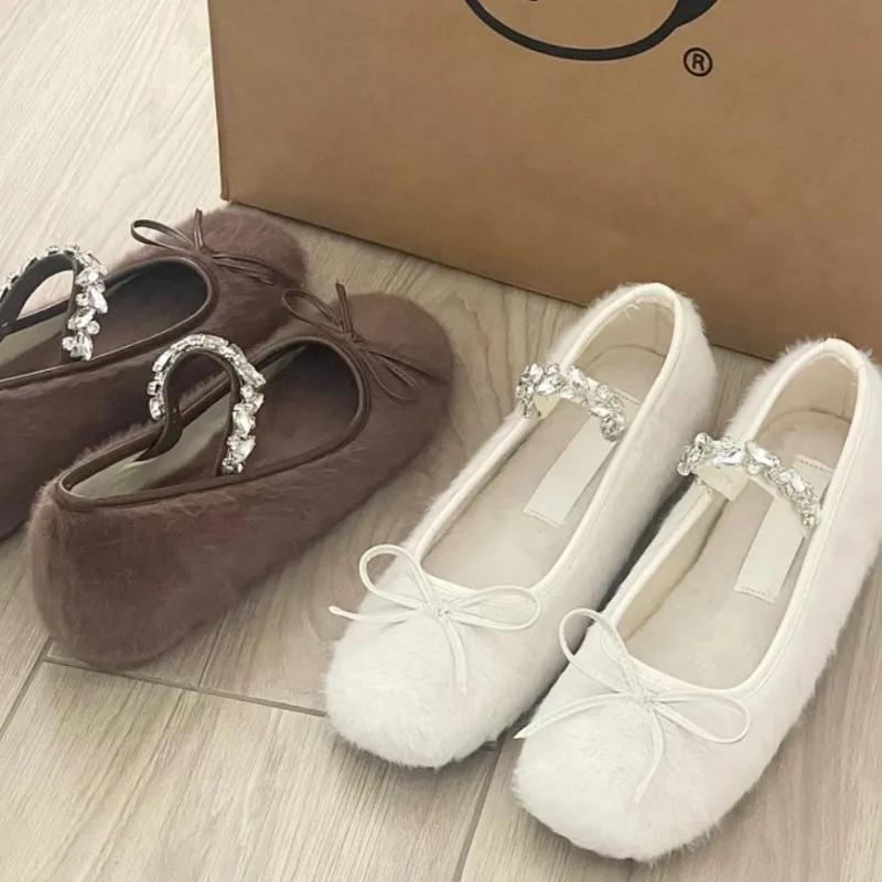 Fashion 2024 Brand Women's Shoes Slip-on Women's Flats Fashion Crystal Daily Flats Women New Butterfly-knot Shallow Solid Flat Low Heels