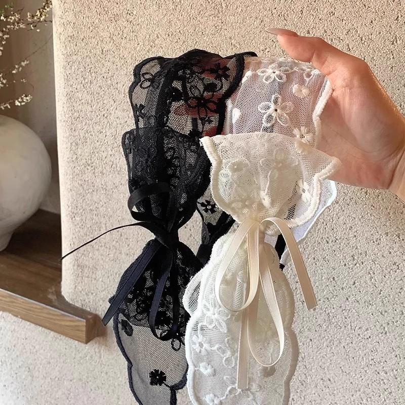 New Vintage Pastoral Lace Hair Band White Lace Bow Wrap Sweet Headband Elegant Embroidery Ribbon Headband Wedding Accessories