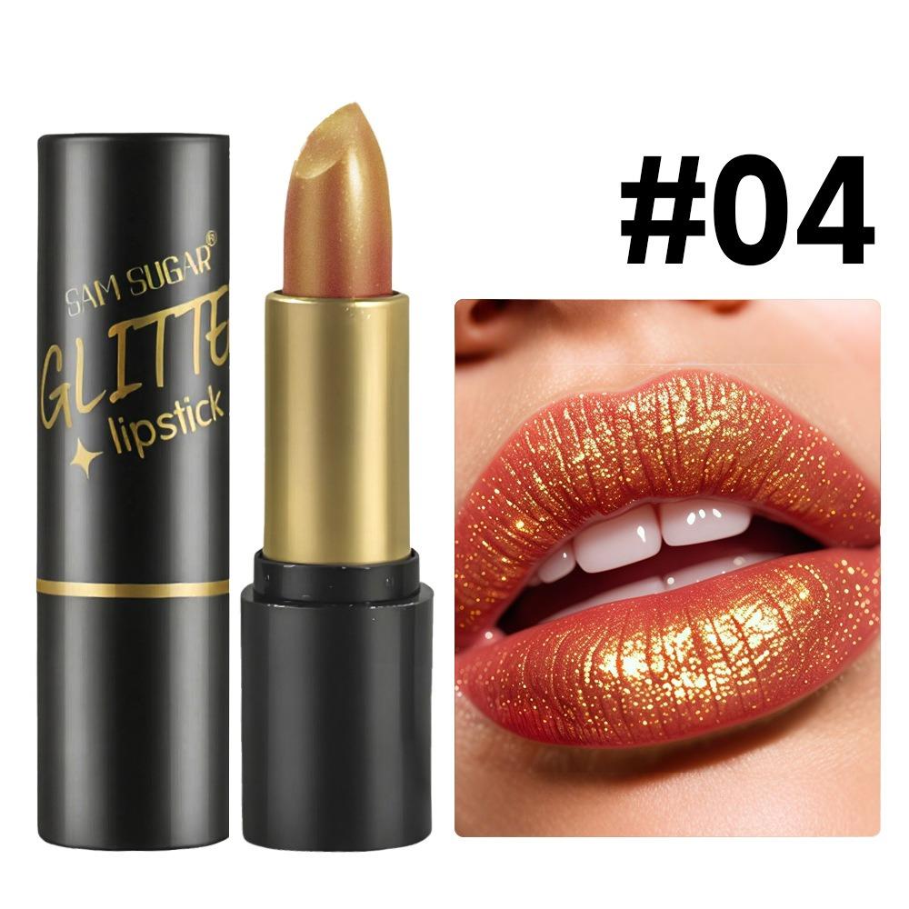 6 Colors Glitter Lipstick Diamond Pearlescent Gold Sexy Red Lipssticks Waterproof Lasting Non-Sticky High-Shine Lip Gloss Makeup