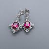 Zhou Hengfu S925 Sterling Silver Ruby Earrings, New Chinese Style, Paved Setting, Light Luxury for Women.