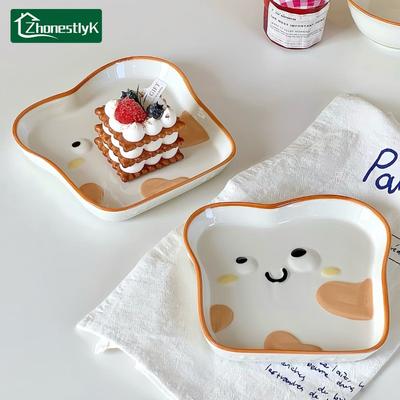 Niedliche Keramikplatte in Toastbrot-Form, personalisierte rechteckige Teller für Kuchen, Dim Sum, Haushalts-Obst-Snack-Schale