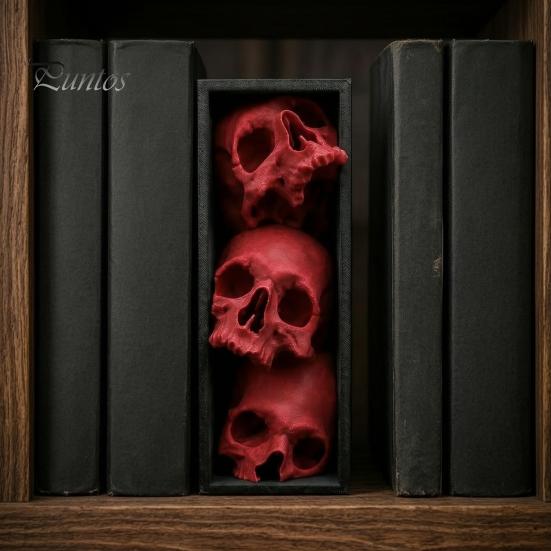 Dark Fantasy Wohnaccessoires 3 Stück Halloween 3-stufige Totenkopf-Buchstützen, Gotische Harz-Regaldekoration für Büro, Einzigartige Buchstopper Spukiges Skelett