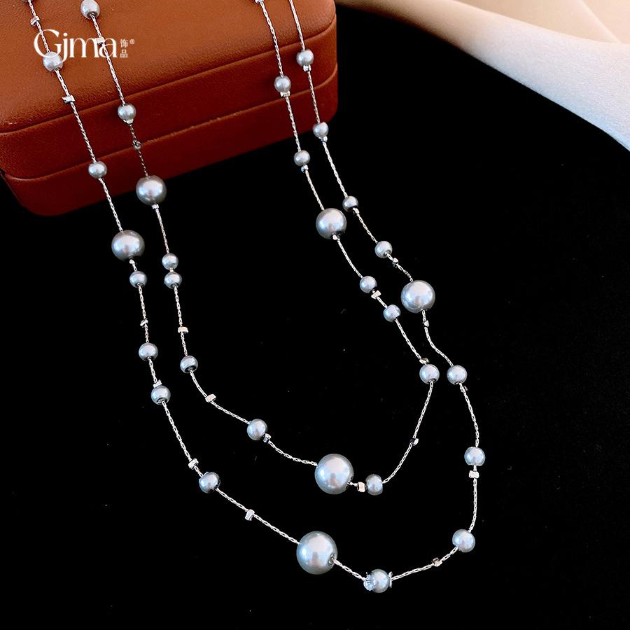 Glass Pearl Irregular Beaded Necklace Korean Versatile Temperament Sweater Chain Necklace Women