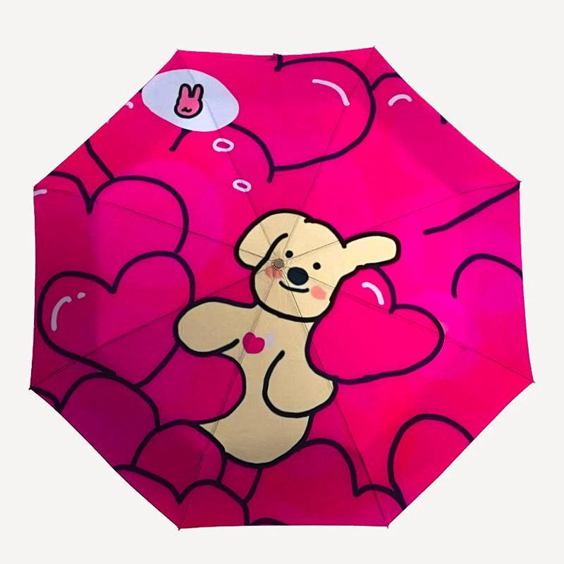 

1pc Love and Heart Bear Adventure Auto Open/close, 8-Rib Iron Frame, Compact Folding Cute Umbrella All-Season Portable Umbrella for Travel 006