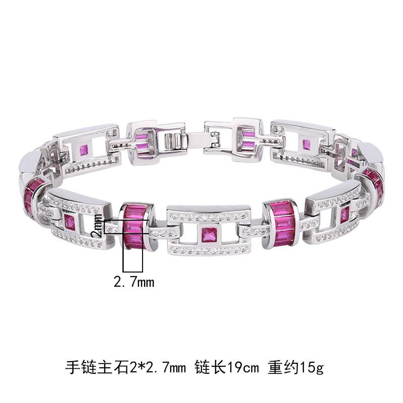 Elegant Geometric Square Red Ruby Enamel Bracelet Women Fashion OL Style Copper Jewelry With Crystal Accents