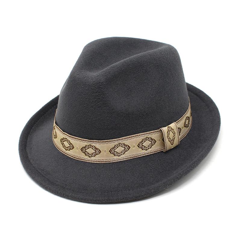 

Top Hat British Classic Jazz Hat Wool Hat Small Rolled Brim Hat Tibetan Cowboy Top Hat M（56-58cm） темно-сірий