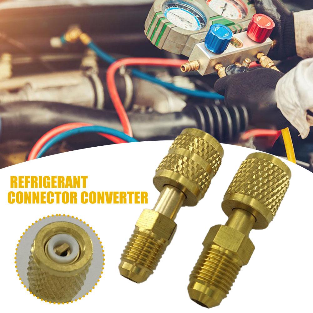 2Pcs AC Refrigerant Adapter SAE External Thread 1/4 Adapter To Charging Hose Pump Brass 5/16 SAE For R410 Valve System