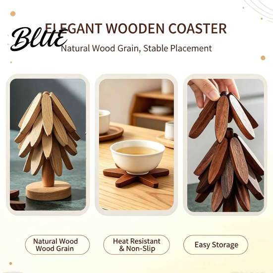 Insulated Coaster for Hot Pots Collapsible Wooden Trivets Dishes Christmas Tree Shaped Pot Mat Table Wood Heat Proof Teapot Resistant Holder