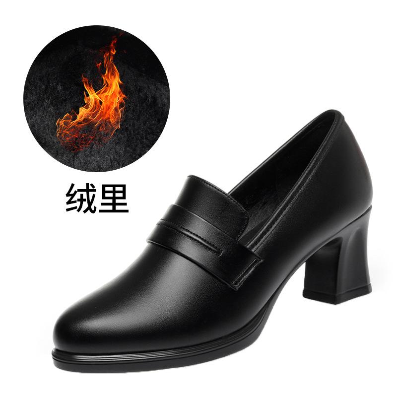 High heels women's spring and autumn new single shoes waterproof table women's leather shoes work shoes black loafers