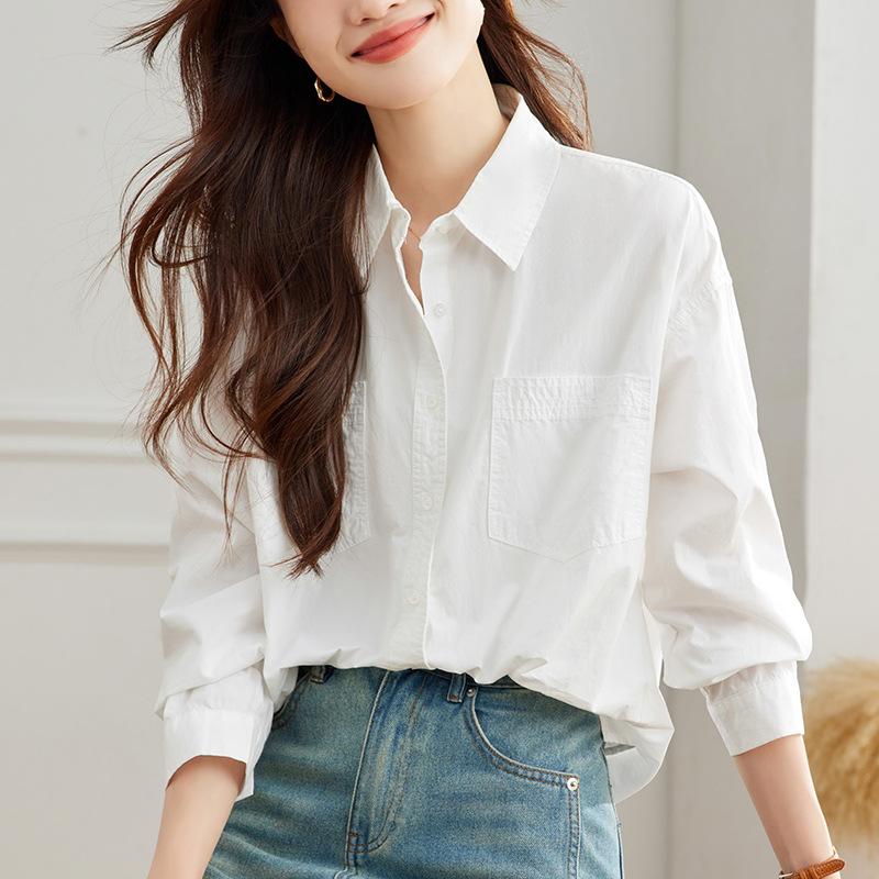 

Long-sleeved Shirt for Women In Autumn Design Sense Commuting Versatile Casual White Top XXL білий