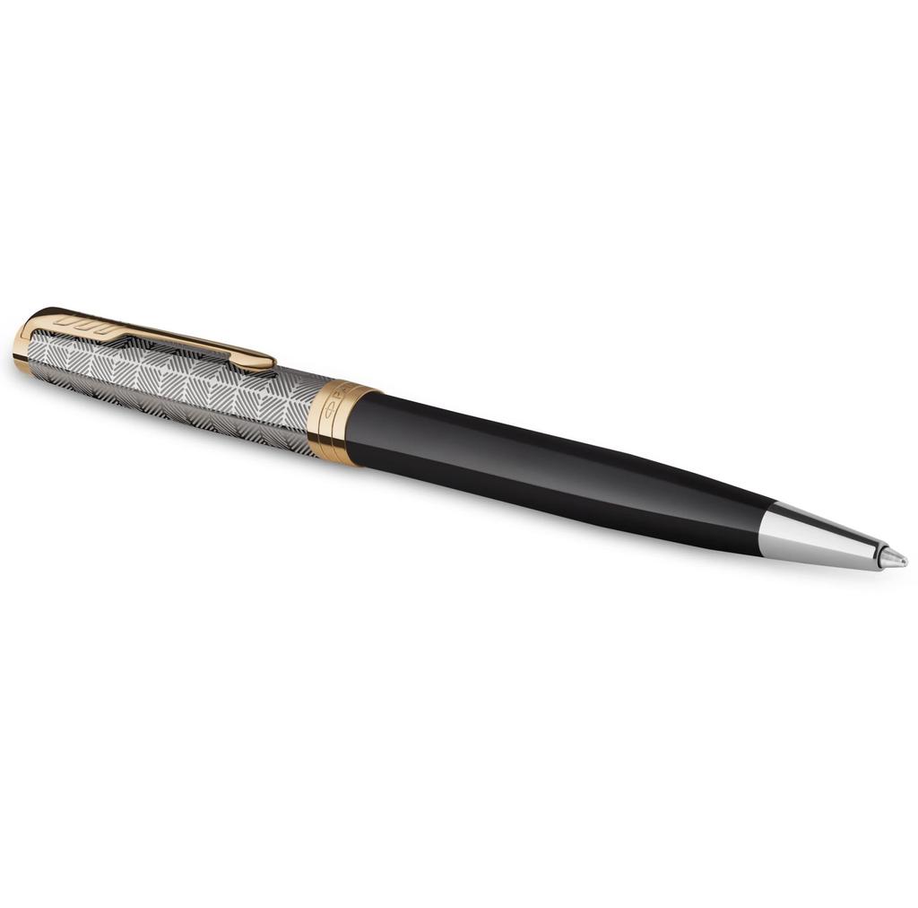 PARKER Sonnet Premium Metal Black GT Ballpoint Medium Gift Officially Product Number 2119787 & Pen, Nib, Oil-Based, Boxed, Imported,